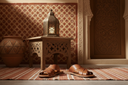 generate authentic arabic touch general sandals for men banner without any text, dont highlight sandal pic.